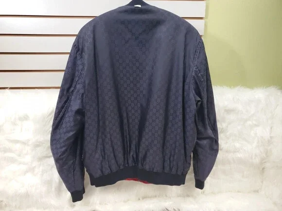 Men’s Gucci Logo GG nylon Reversible Bomber Jacket Navy Red SZ 52. LAYAWAY !!!